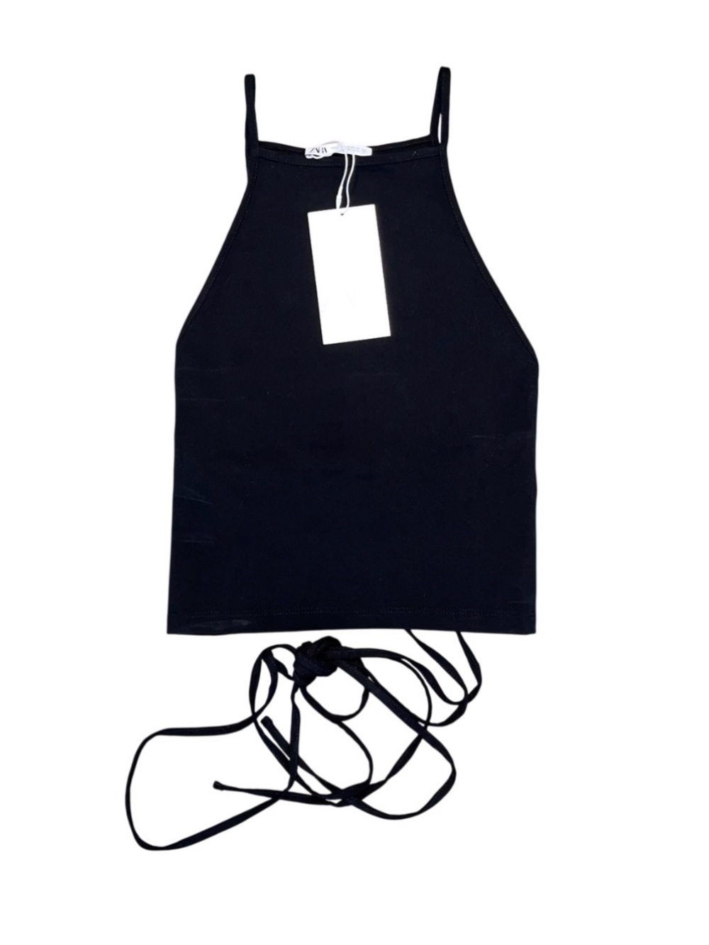 Zara Black Stretch Thin Strap Tank Top NWT Medium Tie Back
